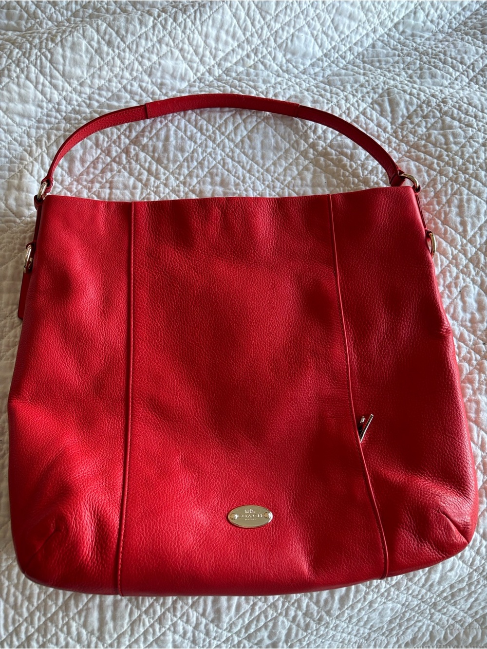 Coach Red Leather Shoulder Bag with Gold Hardware